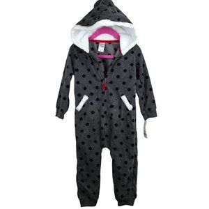 NWT Carters Baby Polka Dot Hooded‎ Fleece Footless Onesie 24M